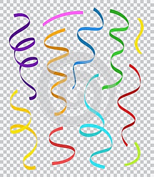 Set of colorful party streamers or ribbons isolated on transparent background photo
