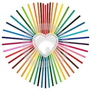 Set of colorful pencils in middle of heart shape