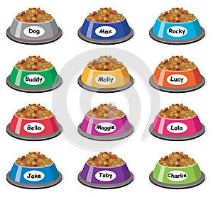 Set of colorful plastic dog bowls, vector