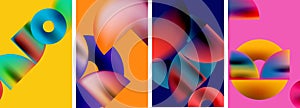 Set of colorful posters with round geometric elements and circles. Vector illustration For Wallpaper, Banner, Background
