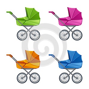 Set of colorful prams