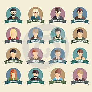 Set of colorful profession people flat style icons photo