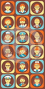 Set of Colorful Profession People Flat Style Icons