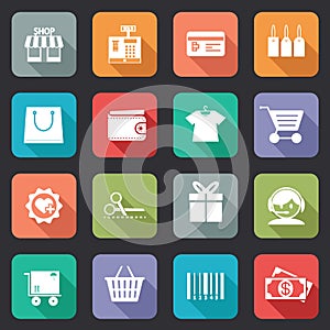 Set of colorful purchase icons in flat style
