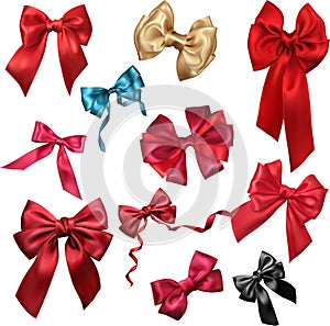 Colorful realistic satin bows isolated on white.