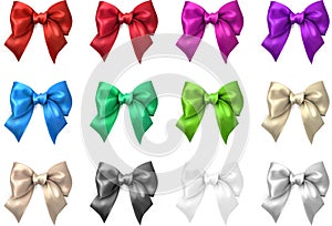 Colorful realistic satin bows isolated on white.