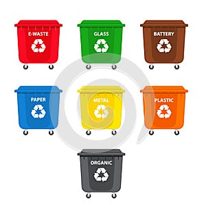 Set of colorful recycling bins