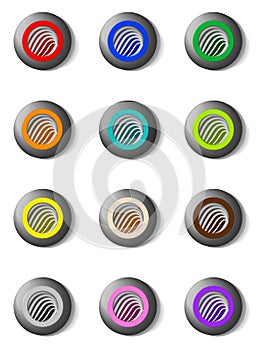 Set of colorful round buttons with grille