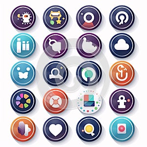 Set of colorful round buttons with icons for web and mobile applications