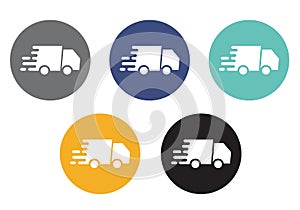 Set of colorful round buttons with moving truck icon - vector suitable for e-shop