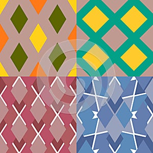 Set of colorful seamless patterns with geometric elements