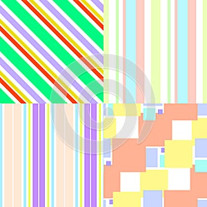 Set of colorful seamless patterns with geometric elements