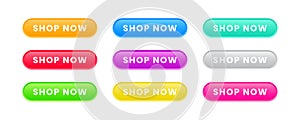 Set of colorful shop now buttons