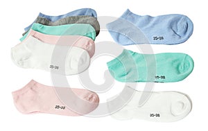 Set of colorful short socks isolated