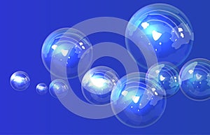 Set colorful soap bubble on transparent grid in vector.