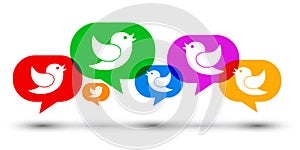 Set of colorful speech bubble communication with birds - vector