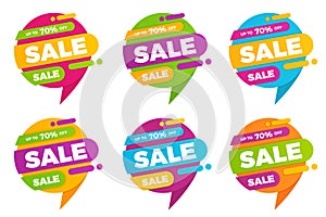 Set of colorful speech bubble sale designs banners price tags