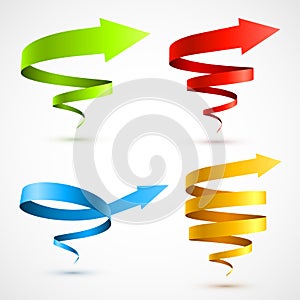 Set of colorful spiral arrows 3D