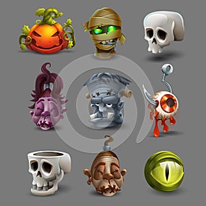 Set of colorful spooky halloween icons.