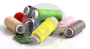 Set of colorful spools of thread
