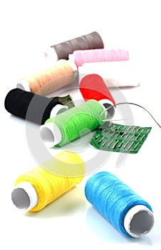 Set of colorful spools of thread