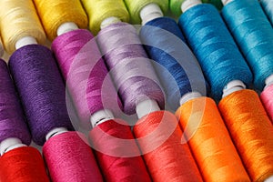 Set of colorful spools of thread