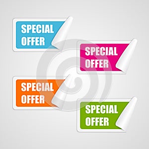 Set colorful square special offer stickers.