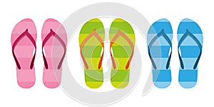 Set of colorful stiped flip flops sandals