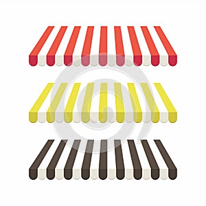 Set of colorful striped awnings for shop and marketplace.