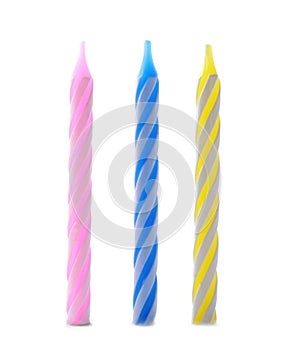 Set of colorful striped birthday candles isolated