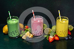 Set colorful summer bubble tea