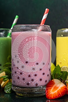 Set colorful summer bubble tea