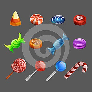 Set of colorful sweets and candies icons.