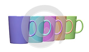 Set of colorful teacups on white