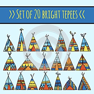 Set of colorful tepees