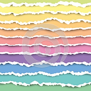 Set of colorful torn paper stripes element. Abstract paper texture with damaged edge. Vector illustration