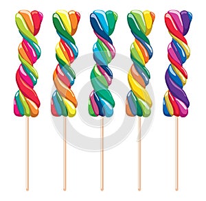 Set of colorful twisted lollipops, vector