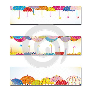 Set of Colorful Umbrella Autumn Rain Banner