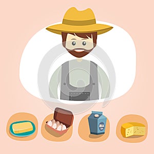 Set of colorful vector farm icons dairy produce