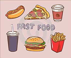 Set Of Colorful Vector Fast Food Icons