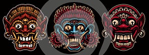 A set of colorful vector illustrations of traditional Indonesian masks