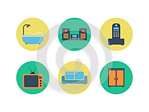 Set of colorful vector interior design. Color flat icons photo