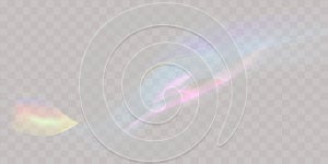 A set of colorful vector lens, crystal rainbow light and flare transparent effects.Overlay for backgrounds.Triangular