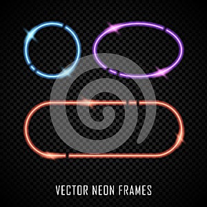 Set of colorful vector neon frames on dark background