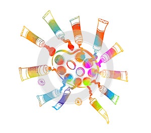 Abstract colored tubes with paint. palette Vector illustration