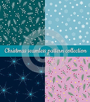 Set of colorful vector winter holidays Christmas seamless pattern collection. Merry Christmas and Happy New Year decoration. Gift