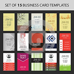 Set of 15 Colorful Vertical Business Cards