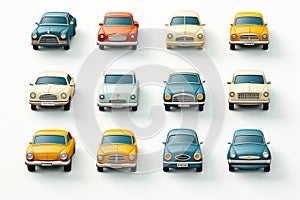 Set of colorful vintage retro toy car icons on white background for collectors and car enthusiasts photo