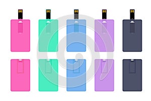 Set of colorful wafer USB flash cards isolated