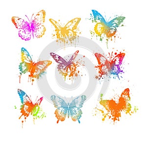 Set of colorful watercolor butterflies. Vector illustration
